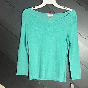 Rafael Essential Womens Crinkle Stretch Top Size S Teal Textured NWT Blouse